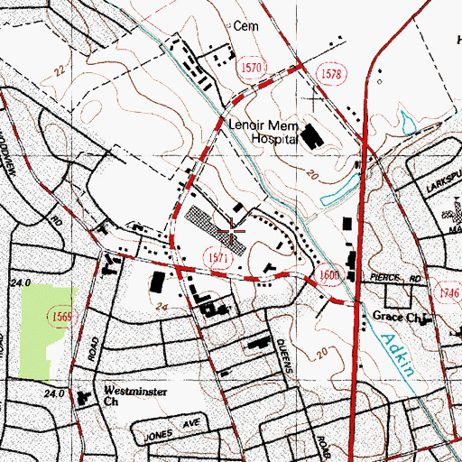 Topographic Map of Kinston Plaza Shopping Center, NC