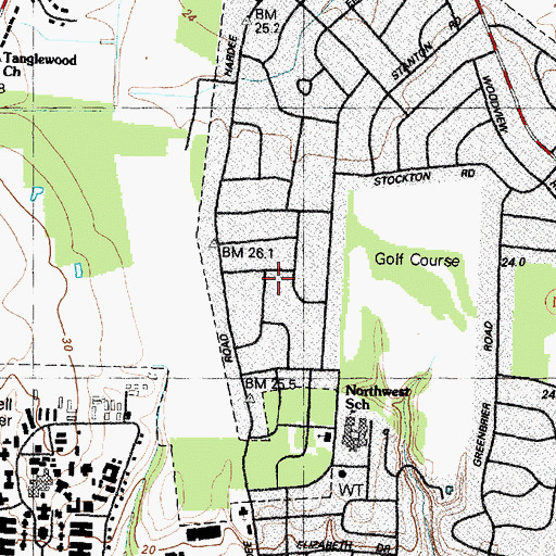 Topographic Map of Kinston Country Club and Golf Course, NC