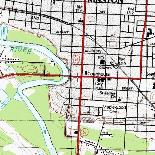 Topographic Map of Lenoir County Chamber of Commerce, NC