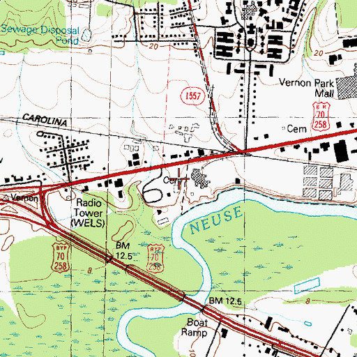 Topographic Map of Caswell-Newse State Historic Site, NC