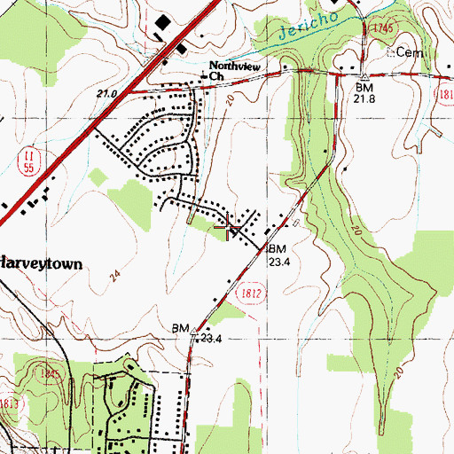 Topographic Map of Centennial Arms, NC