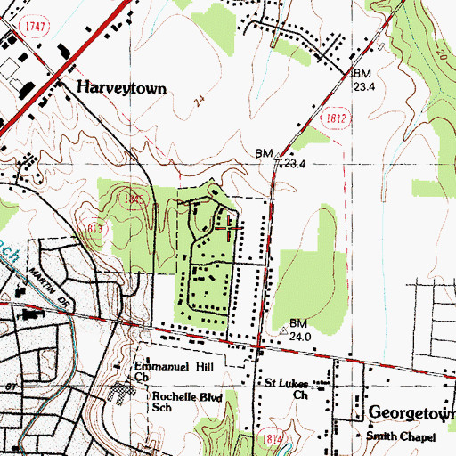 Topographic Map of Rolling Pines, NC