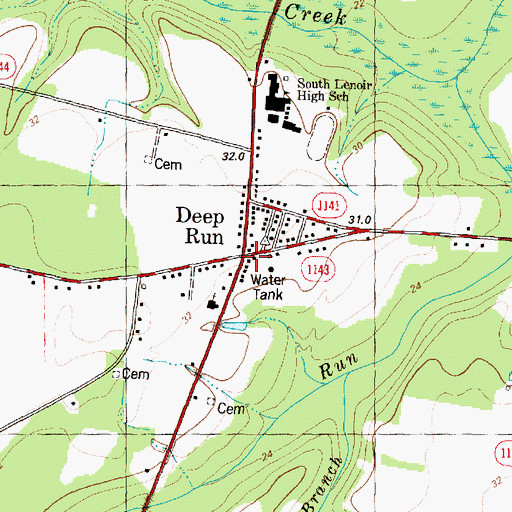 Topographic Map of Deep Run Volunteer Fire Department, NC