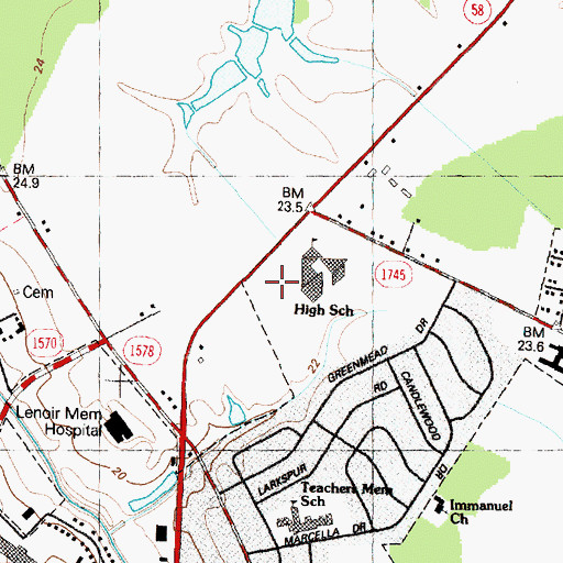 Topographic Map of Kinston High School, NC