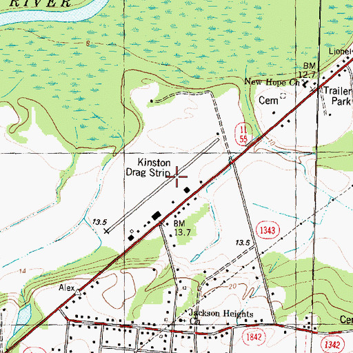 Topographic Map of Kinston Drag Strip, NC