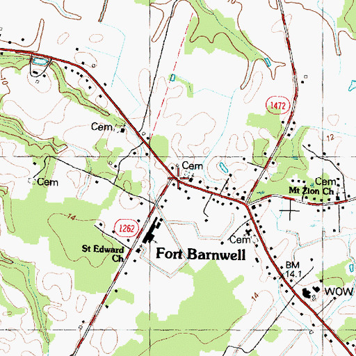 Topographic Map of Fort Barnwell Elementary School, NC