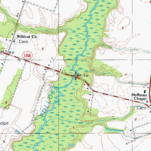 Topographic Map of Wildcat Bridge, NC