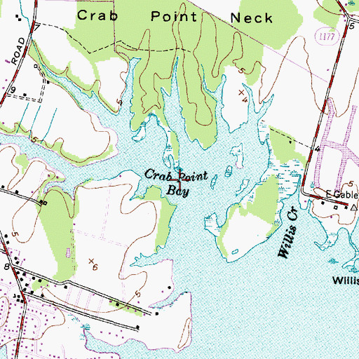 Topographic Map of Dennis Bay, NC