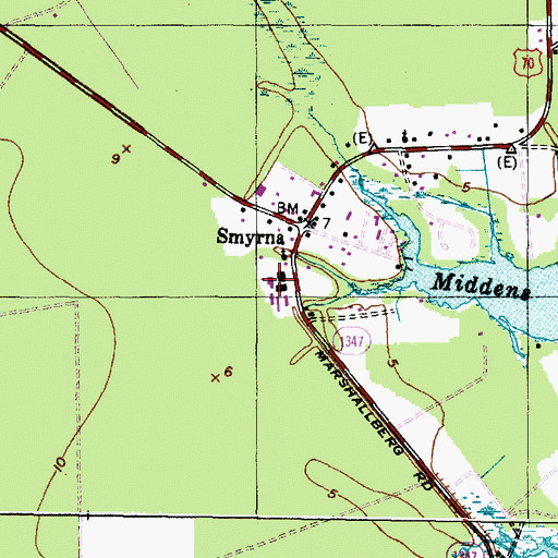 Topographic Map of Smyrna Elementary School, NC