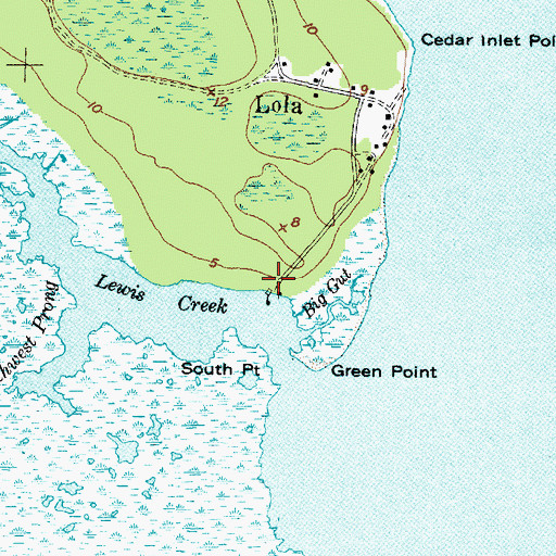 Topographic Map of Cedar Island National Wildlife Refuge Headquarters, NC