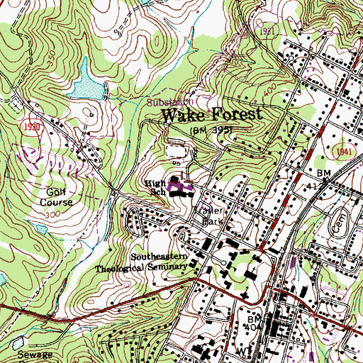 Topographic Map of Wake Forest-Rolesville Senior High School, NC