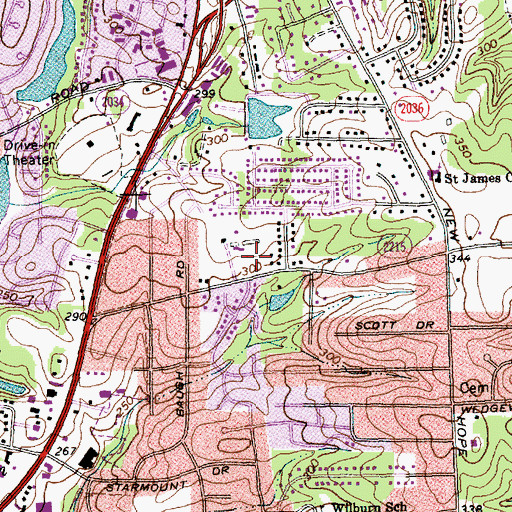 Topographic Map of Pecan Acres, NC