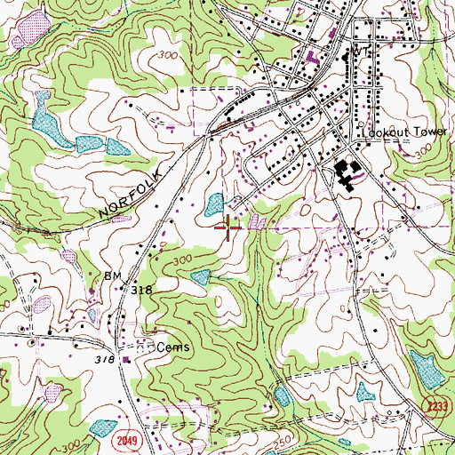 Topographic Map of Oakwood Estates, NC