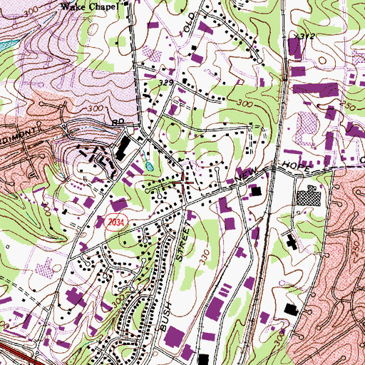 Topographic Map of Greenwood Farms, NC