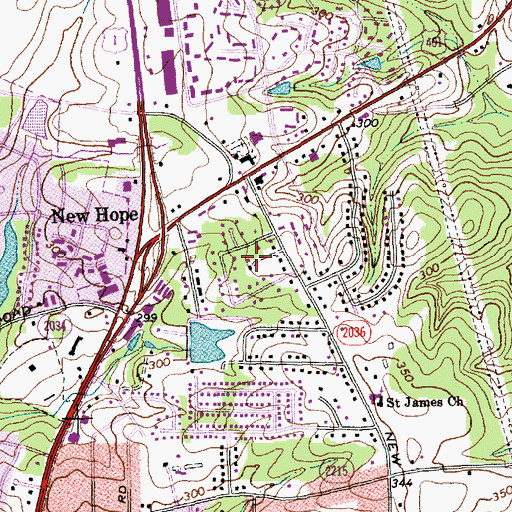 Topographic Map of New Hope Acres, NC