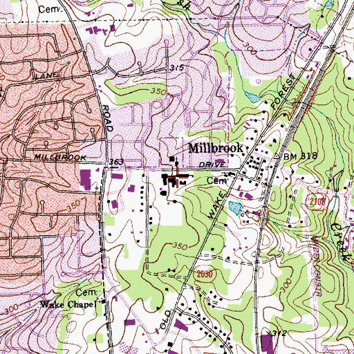 Topographic Map of Millbrook Elementary School, NC