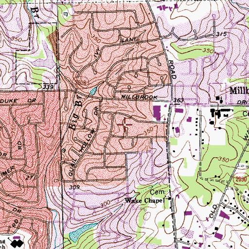 Topographic Map of Quail Hollow, NC