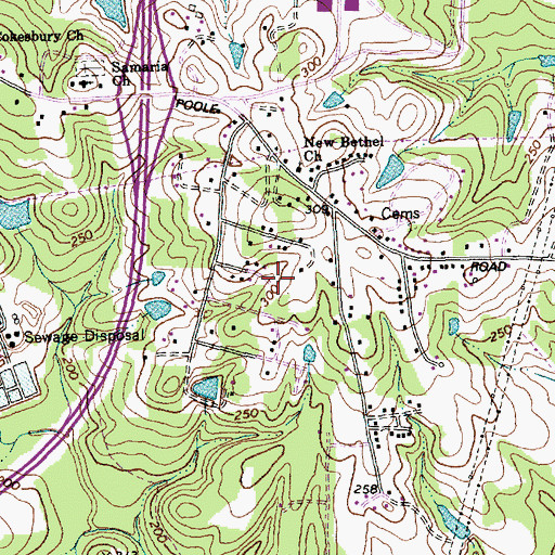 Topographic Map of Arrowood, NC