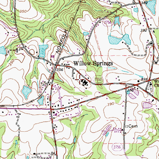 Topographic Map of Willow Springs Elementary School, NC