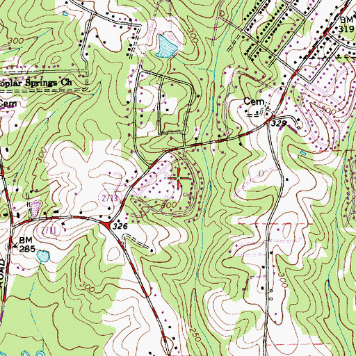 Topographic Map of Tiffany Woods, NC