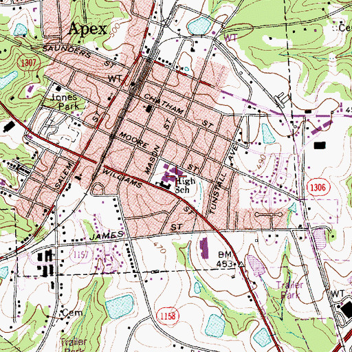 Topographic Map of Apex Middle School, NC
