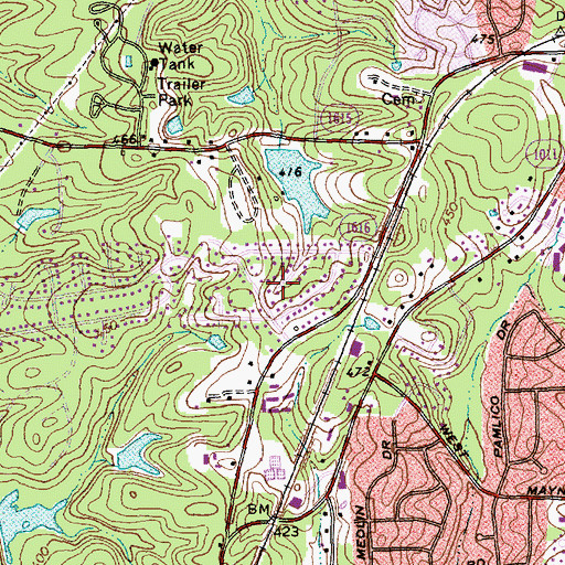 Topographic Map of Cedar Creek, NC
