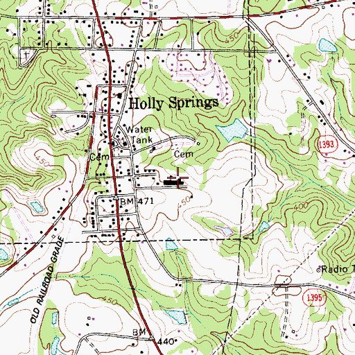 Topographic Map of Holly Springs-Southern Wake Optional School, NC