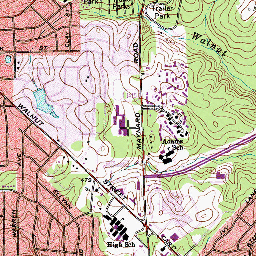 Topographic Map of East Cary Junior High School, NC