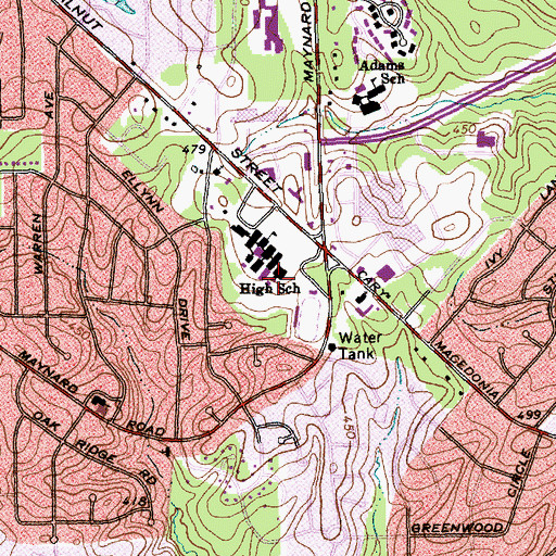 Topographic Map of Cary High School, NC