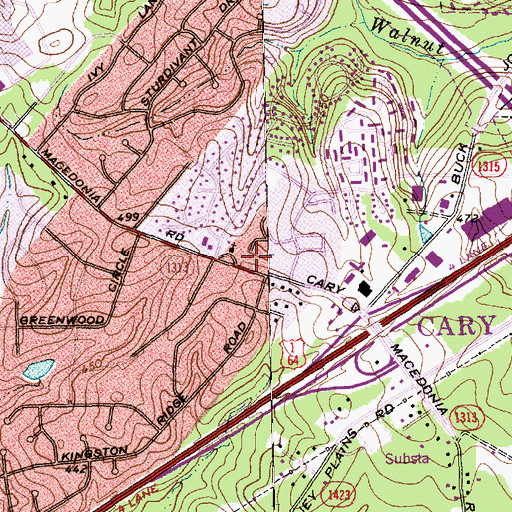 Topographic Map of Greenwood Acres, NC