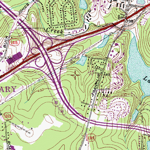 Topographic Map of Wayne Ridge, NC
