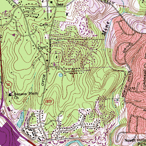 Topographic Map of North Hills Estates, NC