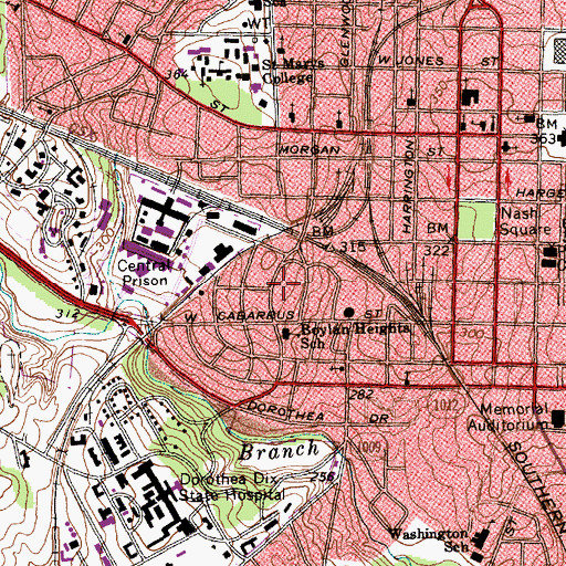 Topographic Map of Boylan Heights, NC