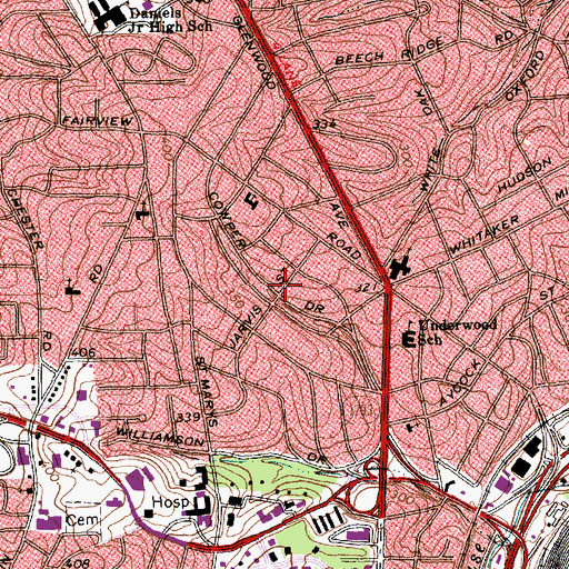Topographic Map of Hayes Barton, NC