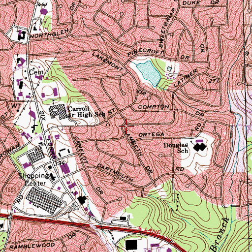 Topographic Map of Farrior Hills, NC