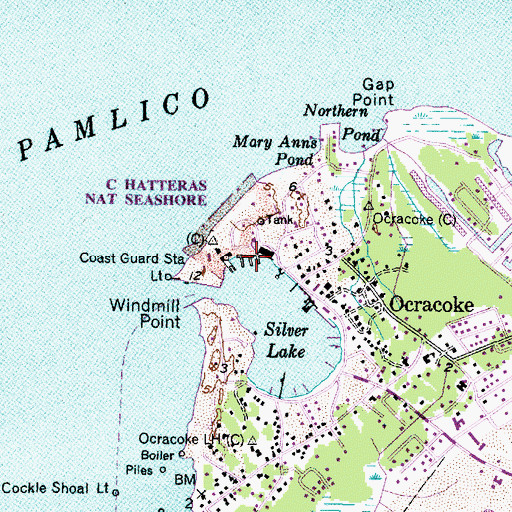 Topographic Map of United States Park Service Docks, NC