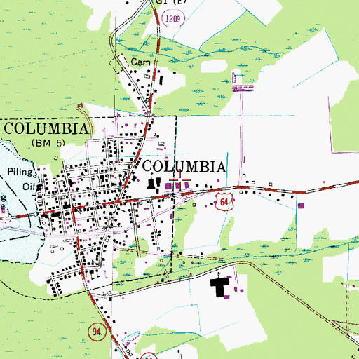 Topographic Map of Tyrrell Elementary School, NC