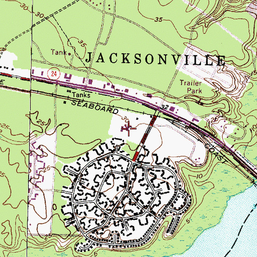 Topographic Map of Tarawa Terrance Number 1 Elementary School, NC