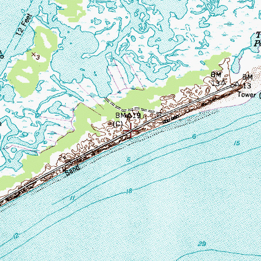 Topographic Map of North Topsail Shores, NC