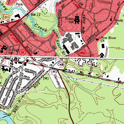 Topographic Map of Jacksonville Cemetery, NC