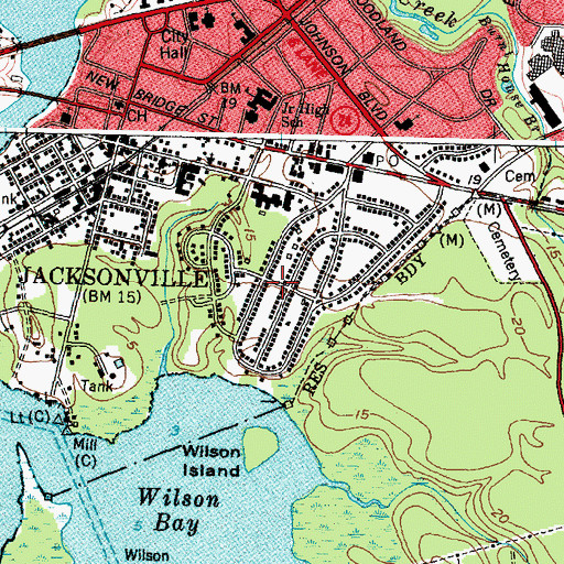 Topographic Map of Bayshore, NC