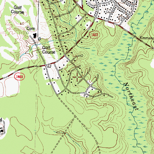 Topographic Map of Country Club Hills, NC