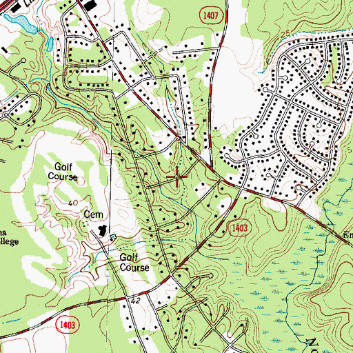 Topographic Map of Country Club Acres, NC