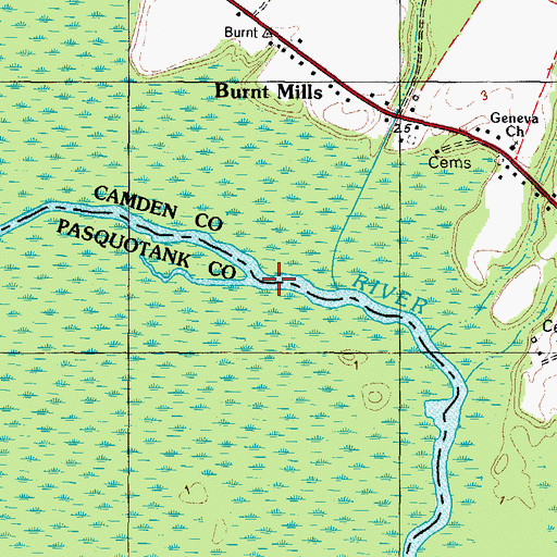 Topographic Map of Joes Island Creek, NC