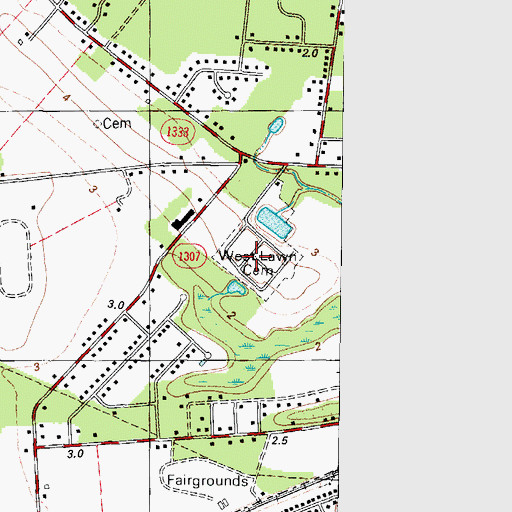 Topographic Map of West Lawn Cemetery, NC