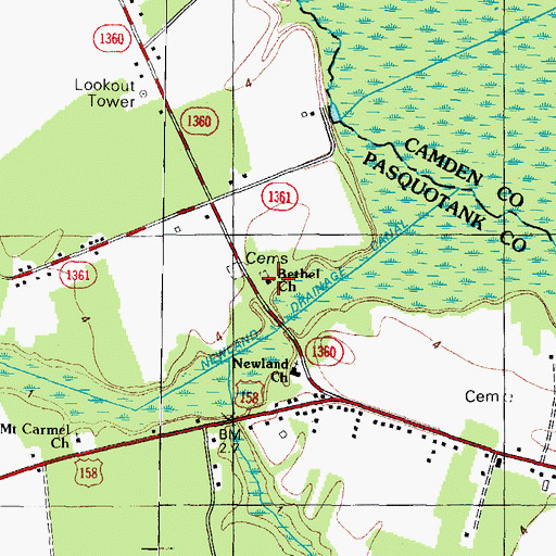 Topographic Map of Bethel Church, NC