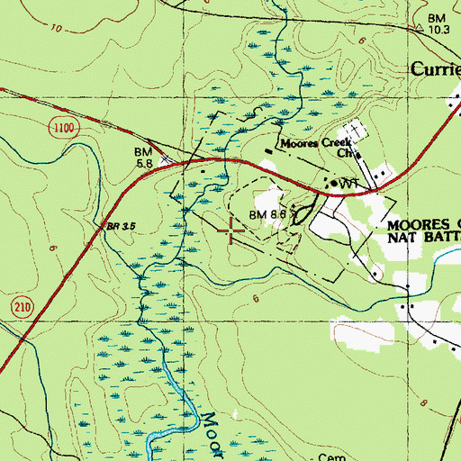 Topographic Map of Grady Monument park, NC