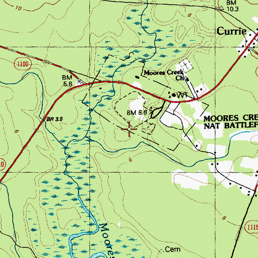 Topographic Map of Moore Monument, NC