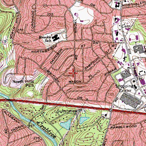 Topographic Map of North Hills, NC