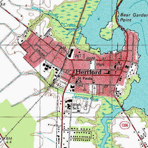 Topographic Map of Hertford United Methodist Church, NC